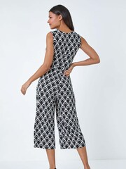 Roman Black Sleeveless Shell Print Stretch Jumpsuit - Image 3 of 5