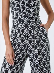 Roman Black Sleeveless Shell Print Stretch Jumpsuit - Image 5 of 5