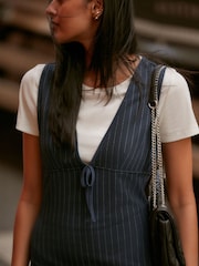 Navy Blue Pinstripe Sleeveless Pinafore Mini Dress - Image 4 of 7