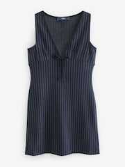 Navy Blue Pinstripe Sleeveless Pinafore Mini Dress - Image 5 of 7