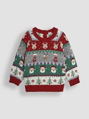 JoJo Maman Bébé Red Knitted Christmas Festive Friends Fair Isle Jumper - Image 1 of 8