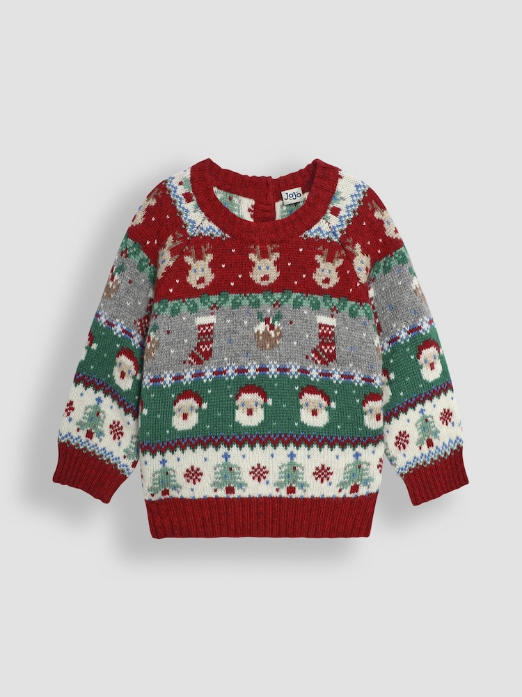 JoJo Maman Bébé Red Knitted Christmas Festive Friends Fair Isle Jumper - Image 1 of 8