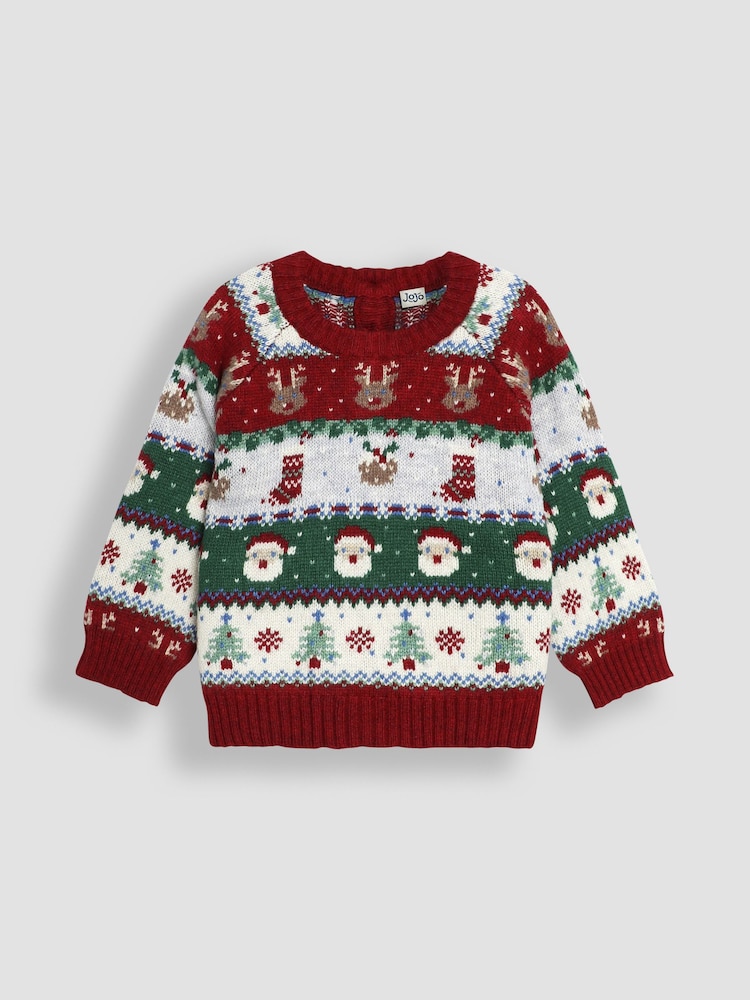 JoJo Maman Bébé Red Knitted Christmas Festive Friends Fair Isle Jumper - Image 4 of 8