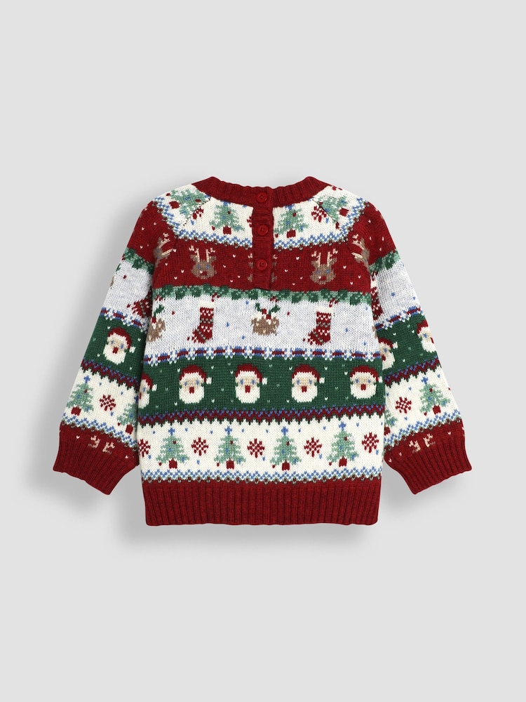 JoJo Maman Bébé Red Knitted Christmas Festive Friends Fair Isle Jumper - Image 5 of 8