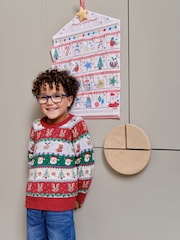 JoJo Maman Bébé Red Knitted Christmas Festive Friends Fair Isle Jumper - Image 7 of 8