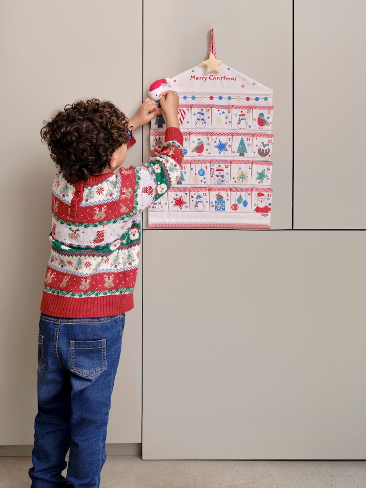 JoJo Maman Bébé Red Knitted Christmas Festive Friends Fair Isle Jumper - Image 8 of 8