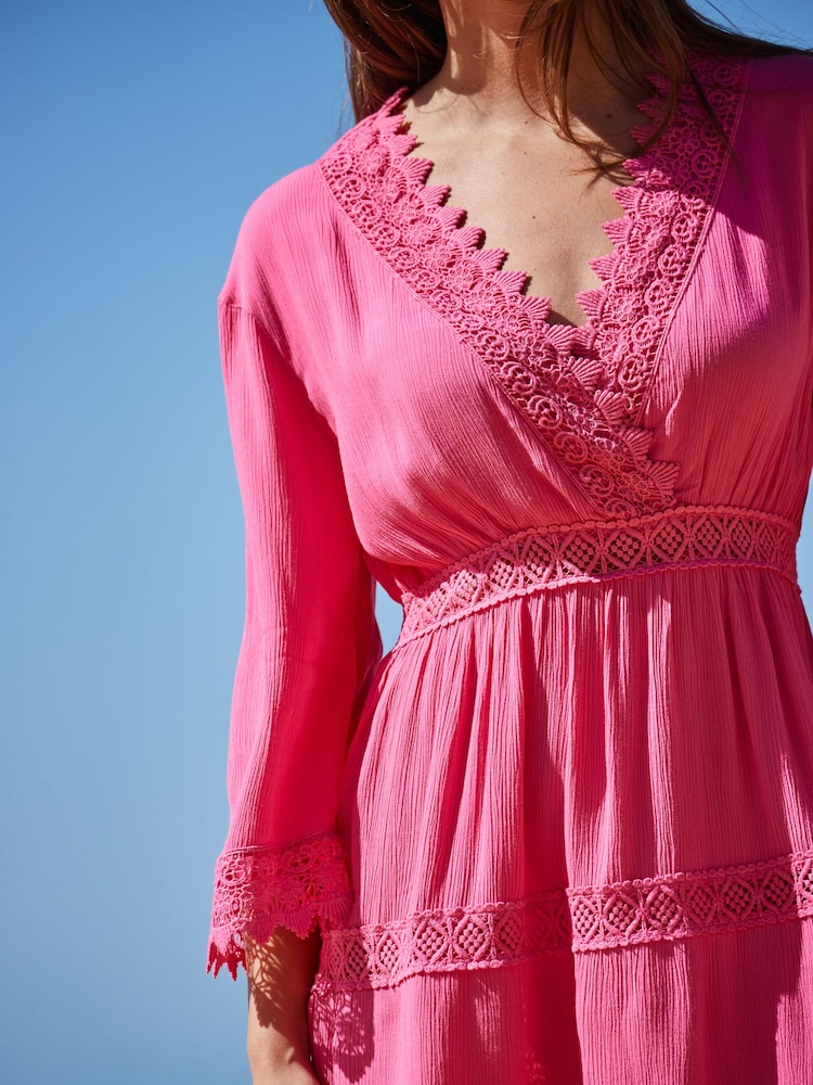 Buy Sosandar Pink Lace Trim Wrap Front Sun Dress from Next USA