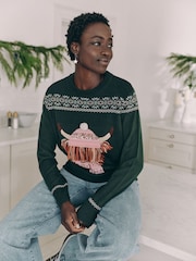 Dark Green Matching Family Womens Christmas Hamish The Highland Cow Jumper with Wool - Image 1 of 8