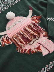 Dark Green Matching Family Womens Christmas Hamish The Highland Cow Jumper with Wool - Image 7 of 8