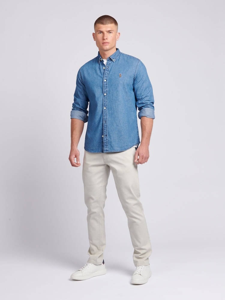 U.S. Polo Assn. Blue Mens Chambray 100% Cotton Shirt - Image 2 of 6