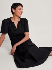 Monsoon Black 100% Cotton Frill Lorena Midi Dress - Image 3 of 5