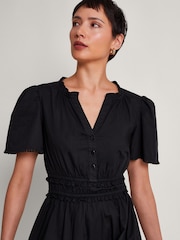 Monsoon Black 100% Cotton Frill Lorena Midi Dress - Image 4 of 5