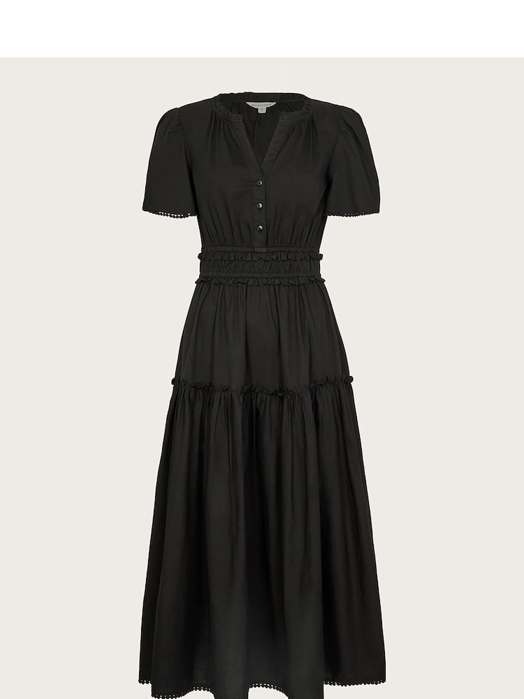 Monsoon Black 100% Cotton Frill Lorena Midi Dress - Image 5 of 5