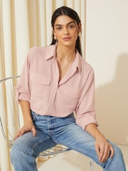 Friends Like These Pink Petite Long Sleeve Utility Style Button Through Shirt - Image 1 of 4