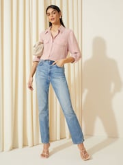 Friends Like These Pink Petite Long Sleeve Utility Style Button Through Shirt - Image 2 of 4