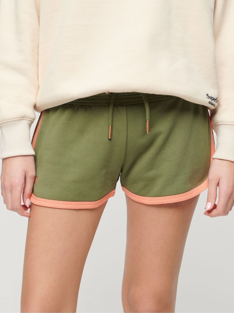 Superdry Green 100% Cotton Essential Logo Racer Shorts - Image 1 of 4 Superdry Green 100% Cotton Essential Logo Racer Shorts - Image 1 of 4