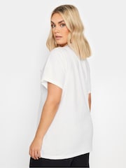 Yours Curve White 100% Cotton Crochet Pocket T-Shirt - Image 3 of 5