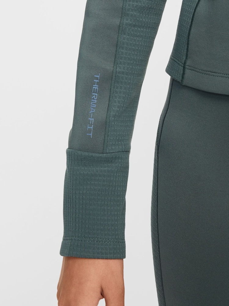 Nike Vintage Green Pro Therma-FIT Long-Sleeve Half Zip Training Top - Image 5 of 6