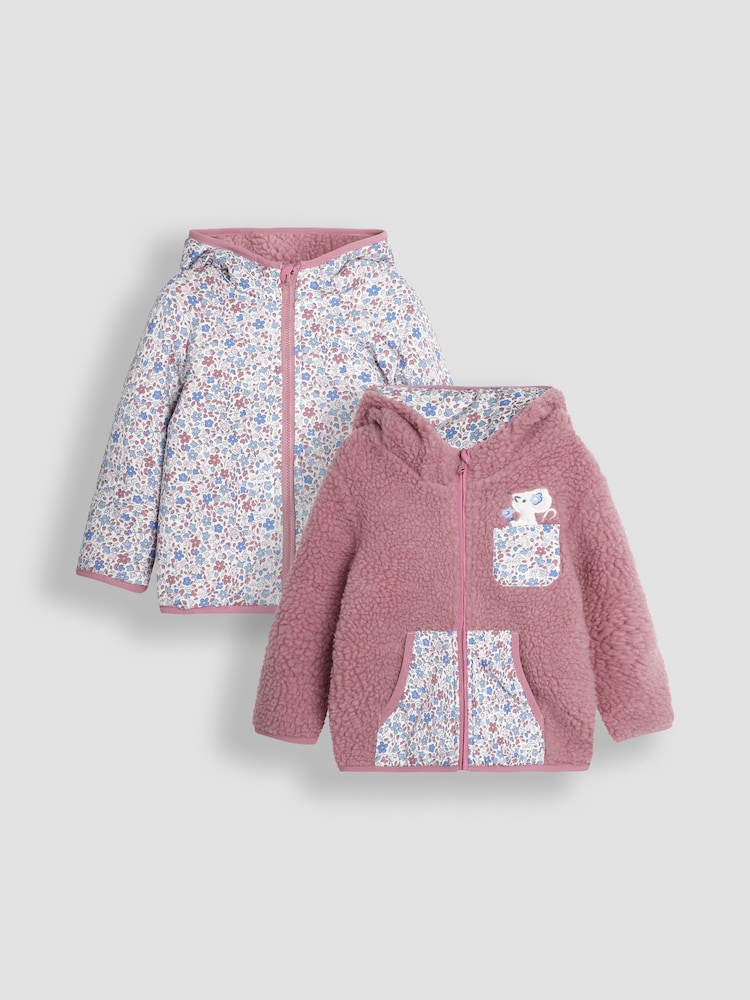 JoJo Maman Bébé Pink Mouse Reversible Hooded Teddy Fleece - Image 1 of 7