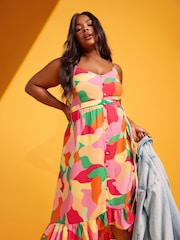 Yours Curve Pink Frilled Hem Dress - Image 1 of 5