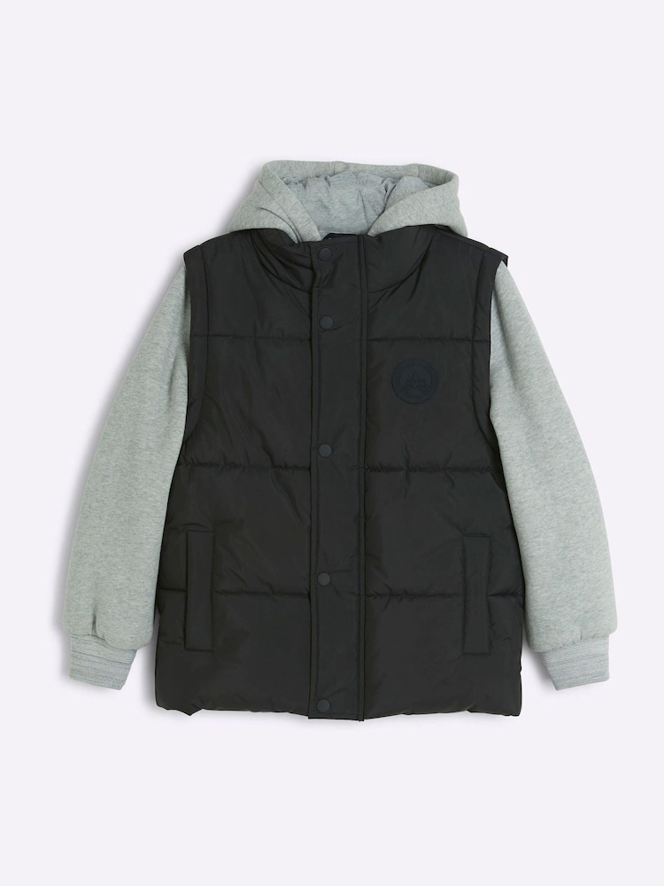 River Island Black Boys Hybrid Gilet - Image 1 of 4 River Island Black Boys Hybrid Gilet - Image 1 of 4