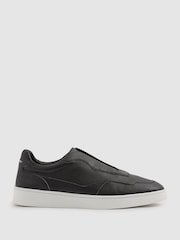 Reiss Black Cruz Grained Leather Elasticated Lace Trainers - Image 1 of 5
