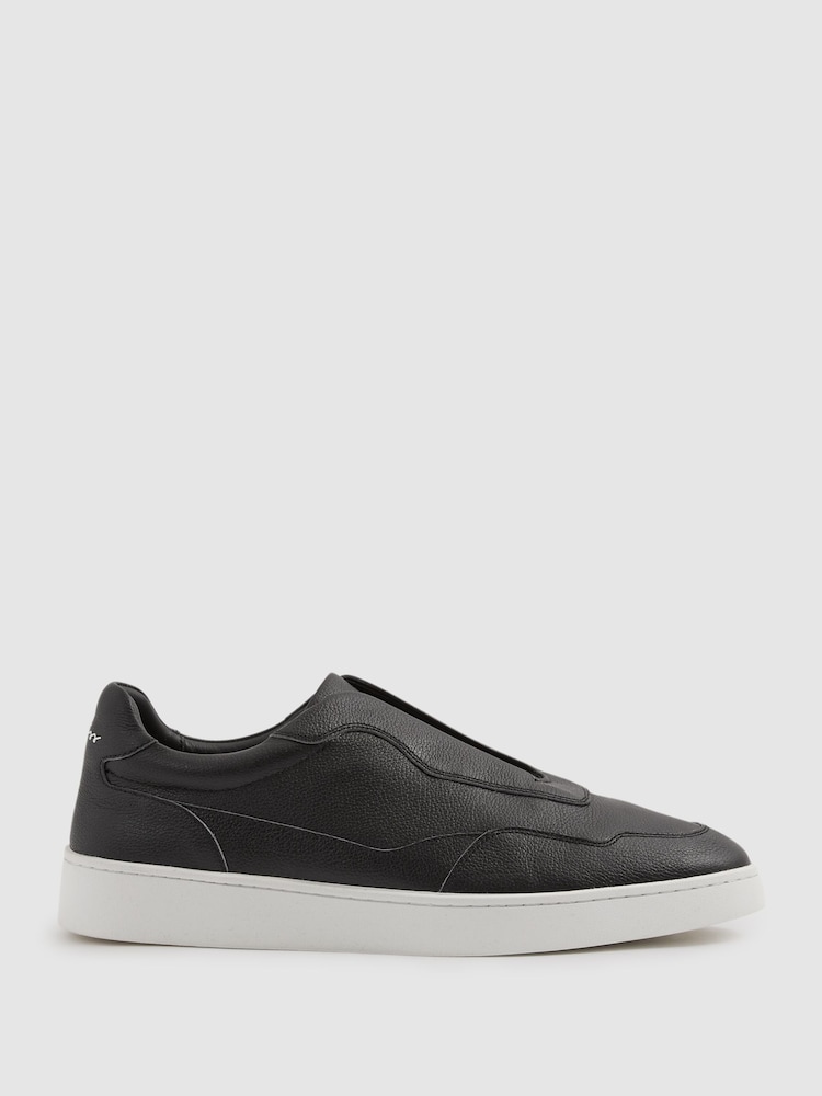 Reiss Black Cruz Grained Leather Elasticated Lace Trainers - Image 1 of 5