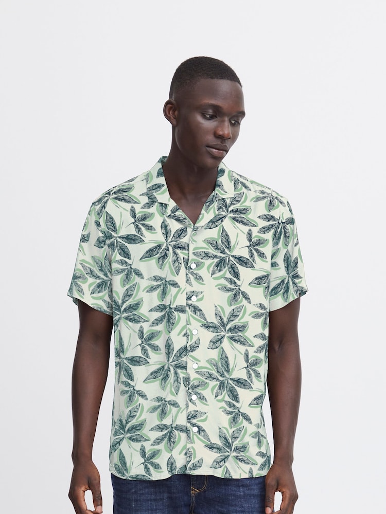 Blend Blue/Green Leaf Print Short Sleeve Shirt - Image 1 of 5