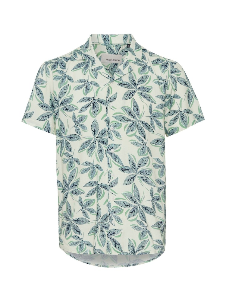 Blend Blue/Green Leaf Print Short Sleeve Shirt - Image 5 of 5