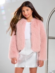 Lipsy Pink Faux Fur Coat (5-16yrs) - Image 1 of 4