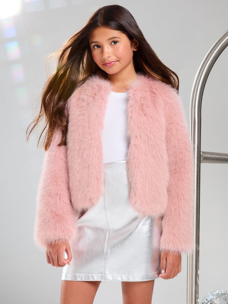 Lipsy Pink Faux Fur Coat (5-16yrs) - Image 1 of 4