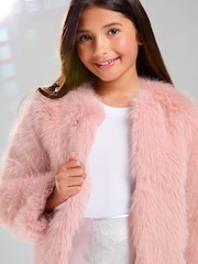 Lipsy Pink Faux Fur Coat (5-16yrs) - Image 3 of 4