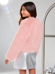 Lipsy Pink Faux Fur Coat (5-16yrs) - Image 4 of 4