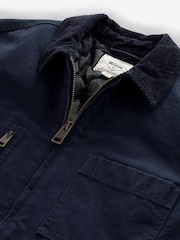 Navy Blue Zip-Through 100% Cotton Quilted Shacket Overshirt - Image 10 of 12