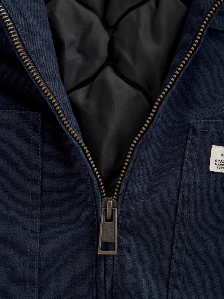 Navy Blue Zip-Through 100% Cotton Quilted Shacket Overshirt - Image 11 of 12