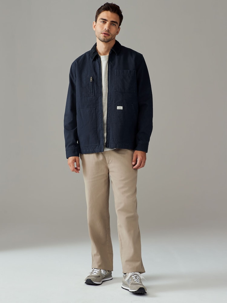 Navy Blue Zip-Through 100% Cotton Quilted Shacket Overshirt - Image 2 of 12
