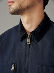Navy Blue Zip-Through 100% Cotton Quilted Shacket Overshirt - Image 4 of 12