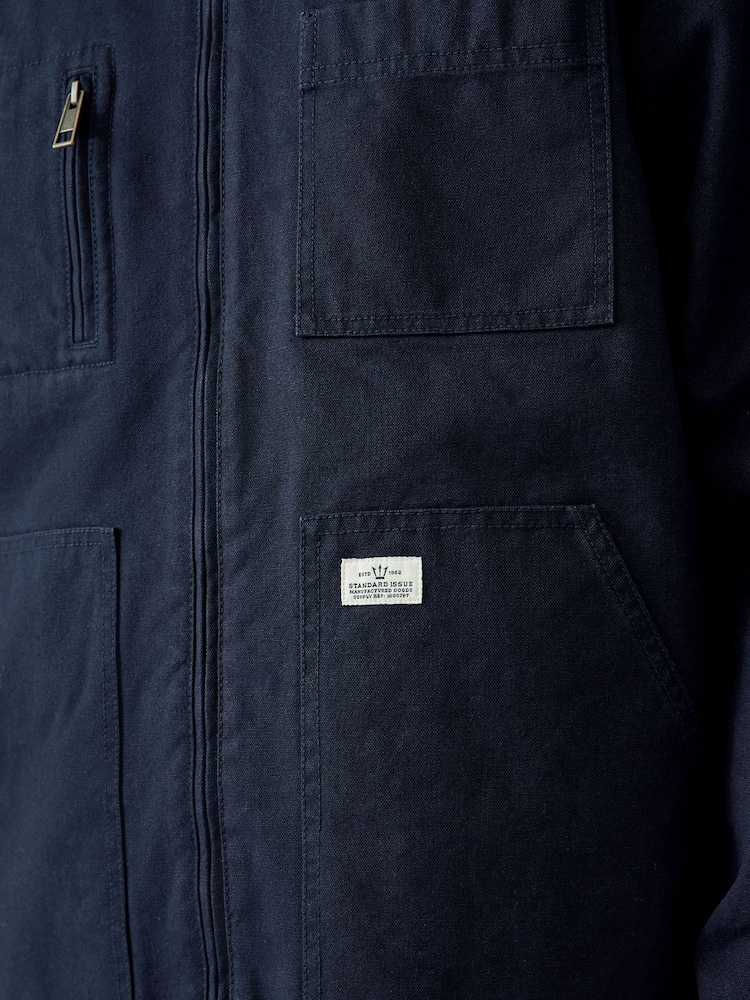 Navy Blue Zip-Through 100% Cotton Quilted Shacket Overshirt - Image 5 of 12