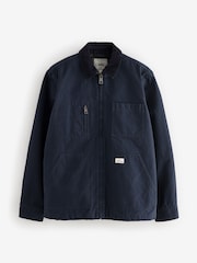 Navy Blue Zip-Through 100% Cotton Quilted Shacket Overshirt - Image 6 of 12