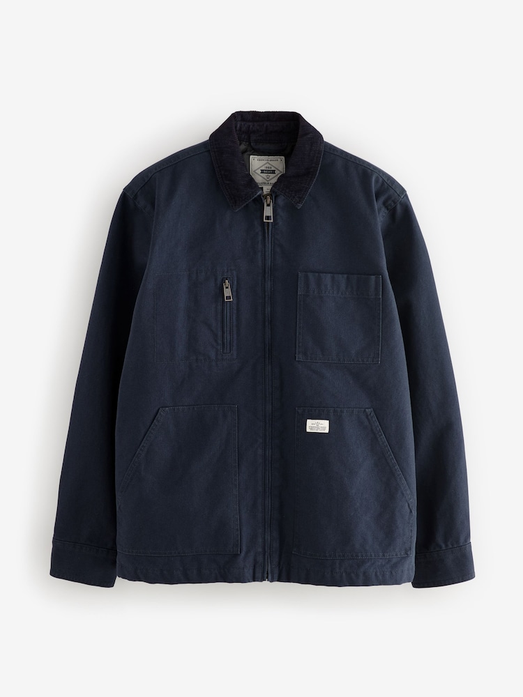 Navy Blue Zip-Through 100% Cotton Quilted Shacket Overshirt - Image 6 of 12