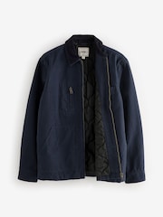 Navy Blue Zip-Through 100% Cotton Quilted Shacket Overshirt - Image 7 of 12
