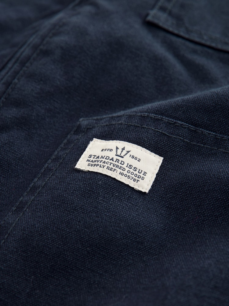 Navy Blue Zip-Through 100% Cotton Quilted Shacket Overshirt - Image 9 of 12