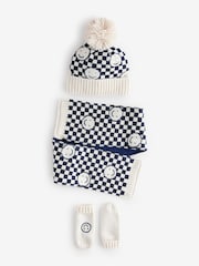Neutral Check Smile Hat, Scarf And Mittens Set (3mths-10yrs) - Image 1 of 4