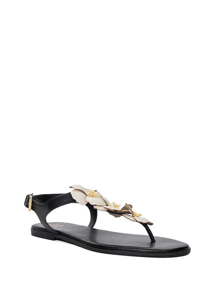 Dune London Black Linaria Flower Toe Post  Sandals - Image 4 of 6