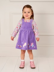 JoJo Maman Bébé Lilac Purple Fairy Velour Appliqué Velour Pinafore Dress And Top Set - Image 1 of 7