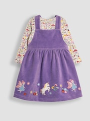 JoJo Maman Bébé Lilac Purple Fairy Velour Appliqué Velour Pinafore Dress And Top Set - Image 2 of 7