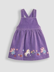 JoJo Maman Bébé Lilac Purple Fairy Velour Appliqué Velour Pinafore Dress And Top Set - Image 3 of 7