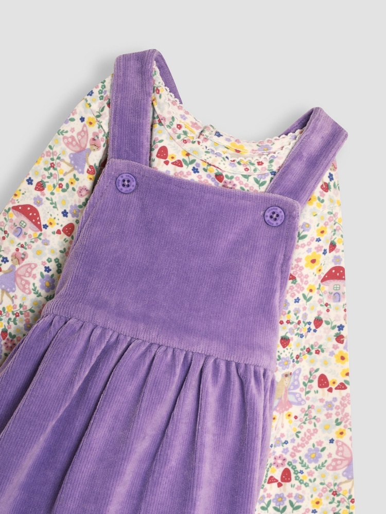 JoJo Maman Bébé Lilac Purple Fairy Velour Appliqué Velour Pinafore Dress And Top Set - Image 7 of 7