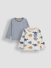 Dinosaurier-Print & Streifen, Natur - JoJo Maman Bébé Long Sleeve 2-Pack Tops - Bild 1 von 5