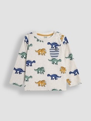 Dinosaurier-Print & Streifen, Natur - JoJo Maman Bébé Long Sleeve 2-Pack Tops - Bild 2 von 5